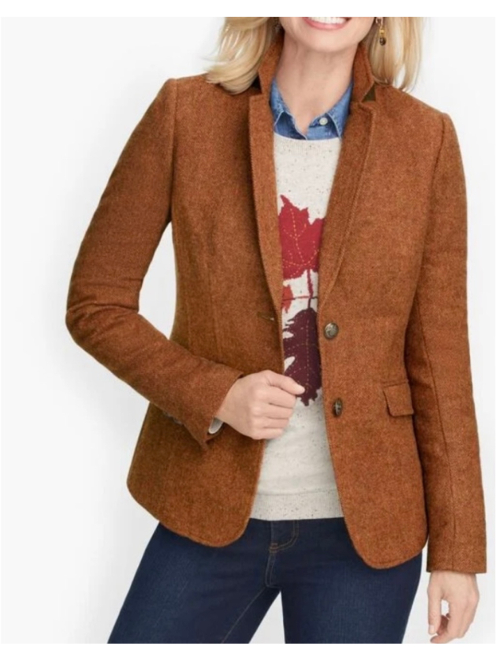 TALBOTS Shetland Wool Blend Classic Tweed Blazer (Sz 14p)